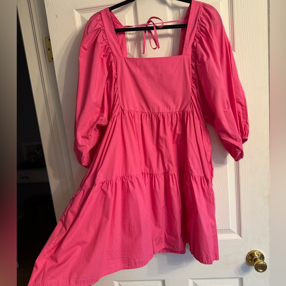 Vibrant Pink Puff Sleeve Dress